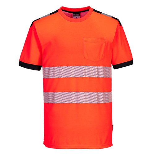 Portwest PW3 Hi Vis Cotton Comfort T-Shirt S/S L Red/Blk