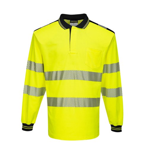 Portwest PW3 Hi Vis Cotton Comfort Polo Shirt L/S XS Yellow/Blk