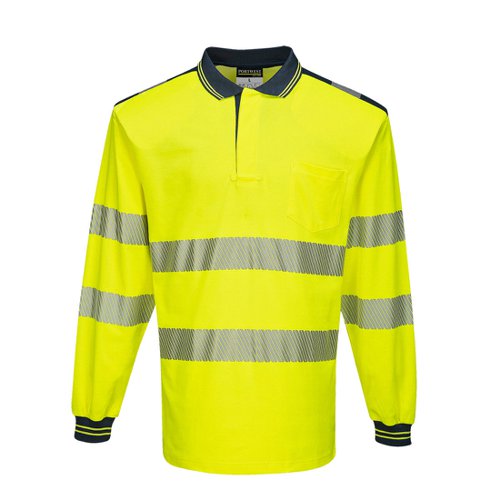 Portwest PW3 Hi Vis Cotton Comfort Polo Shirt L/S XS Yellow/Navy