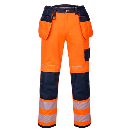 Portwest PW3 Hi Vis Holster Pocket Work Trousers 32 Orange/Navy