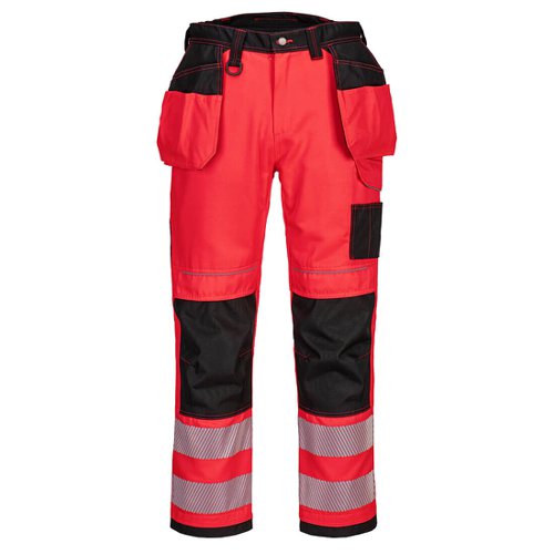 Portwest PW3 Hi Vis Holster Pocket Work Trousers 34 Red/Blk