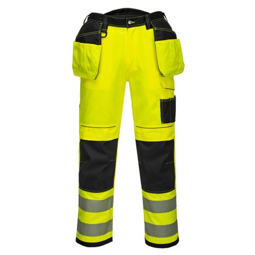 Portwest PW3 Hi Vis Holster Pocket Work Trousers 33 Yellow/Blk Short