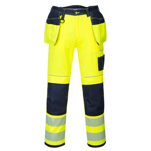 Portwest PW3 Hi Vis Holster Pocket Work Trousers 30 Yellow/Navy Short