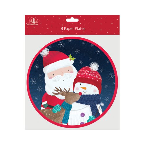 Christmas Paper Plates 9 inch 8-Pack Cute (Pack of 12) XP0332