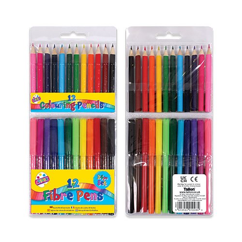 Artbox 12 Fibre Pens and 12 Half Size Pencils Assorted Pack of 12 1098