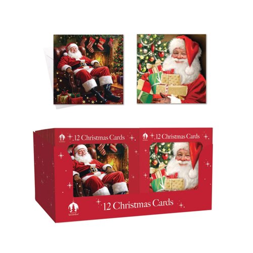 Traditional Boxed Santa Christmas Cards x12 Pack of 24 X9074B