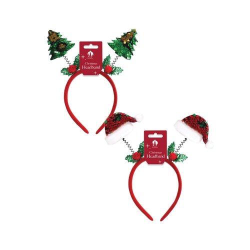 Christmas Plush Sequin Hat/Wobbly Tree Headband Pack of 12 X9942A