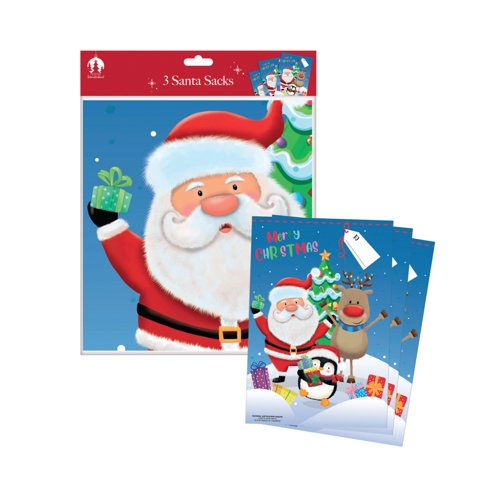 Christmas Plush Santa Sacks PVC x3 Pack of 12 X9930B