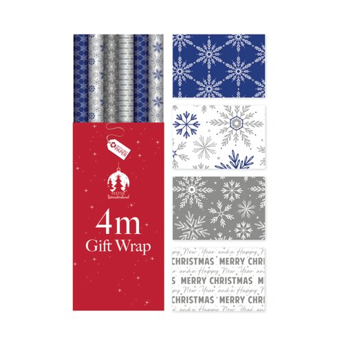 Christmas Blue Snowflakes Wrapping Paper 4m Pack of 36 X9156B/FSC