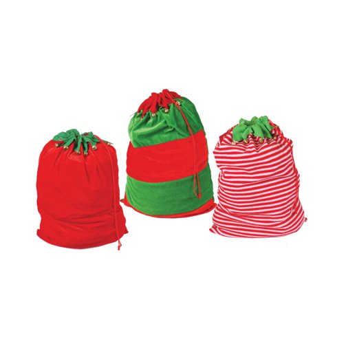 Christmas Plush Elf Sacks and Bells Set Assorted Pack of 24 X9991B
