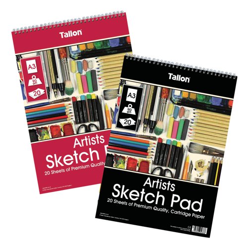 TAL05683 | Create sketches, drawings and paintings on this Tallon Artists Sketch Pad, which contains 20 sheets of high quality 90gsm paper. Each pad is wirebound, allowing it to open flat for ease of use. In two designs, this pack includes 6 x A3 pads.