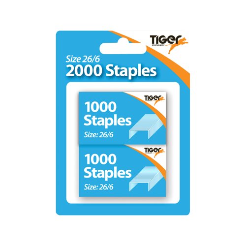 Tiger 26/6 Staples 2x1000 Staples Pack of 12 15016873015128
