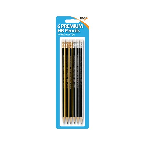 Tiger Premium HB Pencils with Eraser Tips x6 Pack of 12 15016873015357