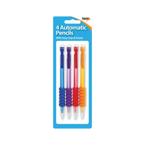 Tiger Automatic Pencils + Eraser Tips x4 Assorted Pack of 12 301663