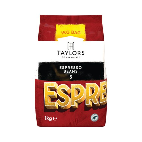 These Taylors espresso coffee beans are a unique mix of specially blended Arabica beans, developed to produce a satisfying and aromatic coffee. The beans are slow-roasted to capture the freshest flavour and seal in the rich, dark aroma. These coffee beans make a strong and intense cup of espresso, ideal for your morning kick-start, a quiet moment of contemplation or sharing with company. This bulk pack contains 1kg of coffee beans.