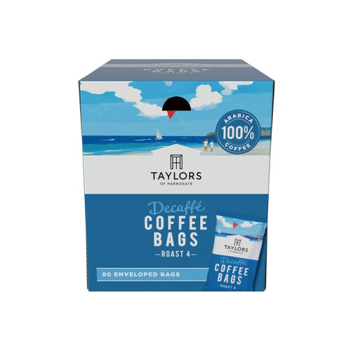 These Taylors of Harrogate individually wrapped coffee bags, work just like a teabag, but are with fresh ground coffee, just without the caffeine. The beans for this decaffeinated coffee are grown in Central America and Brazil. Mexico is where the decaffeination process is carried out. The technique used is the Pure Water Process, not involving chemicals. Instead, water enriched with natural coffee compounds draws the caffeine out. A delicious caramel and malt flavour which is retained by the natural decaffeination process. These coffee bags are supplied in a box of 80.