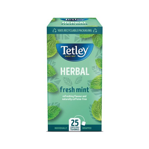 Including a selection of some of Tetley's favourite, premium-enveloped teas, this variety packs is ideal for caterers and casual tea drinkers alike. The Tetley Variety Box is bursting with natural and intense fruity flavours to satisfy any palate, including the below flavours: Raspberry & Pomegranate; Decaf; Zingy Lemon & Ginger; Fresh Mint; Camomile; and Green Lemon. Each flavour contains 25 tea bags. This pack contains 150 tea bags in total (6 x 25).