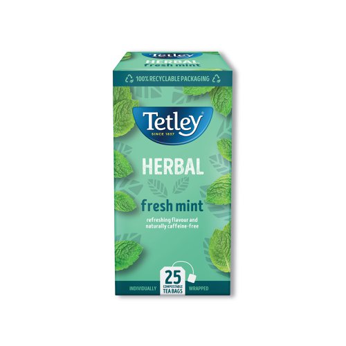 These soothing and refreshing Tetley Mint Infusion tea bags make a great change to your usual cuppa. Naturally caffeine free, this tea can be enjoyed at any time of the day. This pack contains 25 mint infusion tea bags, for enjoying at home or sharing at work.