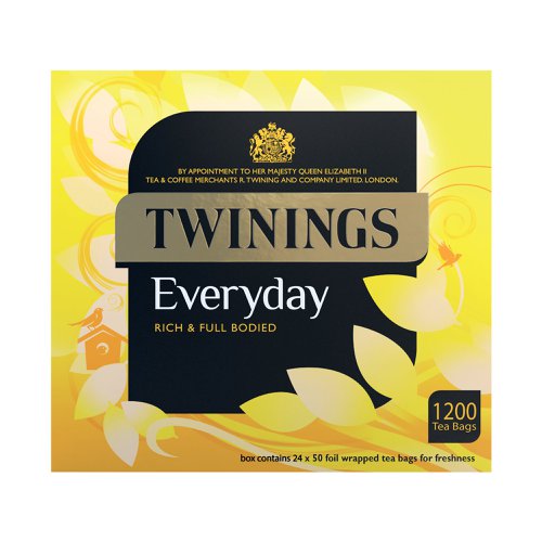 Enjoy Twinings Everyday Tea for a bright and refreshing cup of tea at any time of day. Everyday Tea takes the best of Yunnan, Assam, African and Indonesian tea, blended with the famed expertise of Twinings, to create a uniquely satisfying cup of tea. It uses tea leaves from the earlier tea harvests or flushes for the best possible flavour. This pack contains 1,200 tea bags.