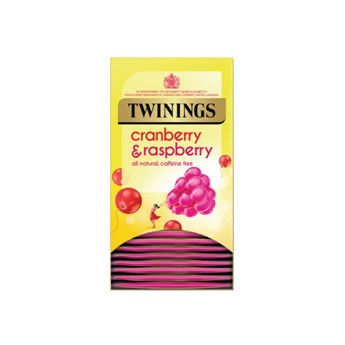 Enjoy the sweet tang of cranberries and raspberries with these Twinings fruit infusion tea bags. It's bursting with a taste of summer that you can enjoy all year long. Made with all-natural ingredients, this tea is caffeine free and contains no added sugar. Drink it hot in the winter or chilled with ice for the perfect summer's day. This pack contains 20 individually wrapped tea bags.