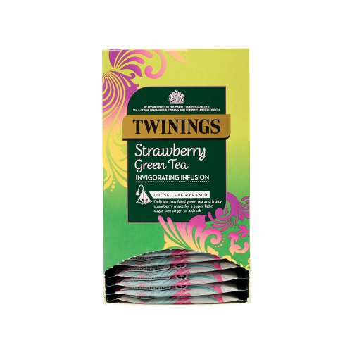 Some flavour combinations are just meant to be, teaming up two of the best in this Strawberry Green Tea, the taste of roasted notes of pan-fried green tea and an explosion of fruitiness from sweet strawberries for a super light, zinger of a drink. Sugar free. This pack contains 15 loose leaf pyramids sealed in fully recyclable envelopes for extra freshness. Drink hot or chilled with ice. These boxes are great for smaller catering environments such as cafes, restaurants and B&B's.