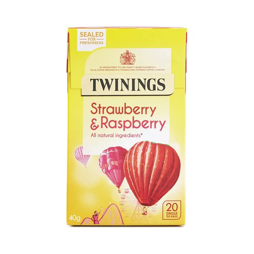 Twinings Strawberry and Raspberry Tea is the perfect drink for any time of the day. A feel-good summer blend of sweet strawberry notes and tangy raspberry aromas. This blend contains Hibiscus, natural strawberry, raspberry and loganberry flavourings with other natural flavourings. Simply infuse for two to three minutes in boiling water or leave for a little longer if a stronger taste is preferred. Like all Twinings products, these tea bags are made with ethically sourced ingredients. Twinings help to provide access to clean water for villages across Darjeeling; help improve mother and baby health in regions of Yunnan; and support health and nutrition in tea communities in Assam. This pack contains 20 individually wrapped tea bags.