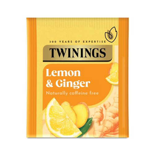 TQ82482 | Twinings Lemon and Ginger Tea is an all-natural infusion of spicy ginger and zesty lemon. Traditionally used to aid digestion, this tea is naturally caffeine free and contains no added sugar. It's the perfect way to perk you up at any time of day. Add a drop of honey for a luxuriously warming drink. This pack contains 20 individually wrapped tea bags.