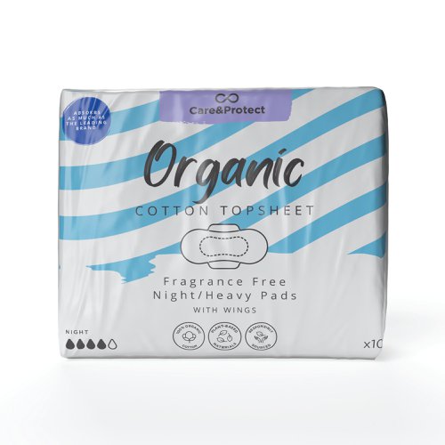 Care and Protect 100% Organic Cotton Night Pads x10 (Pack of 8) 6491