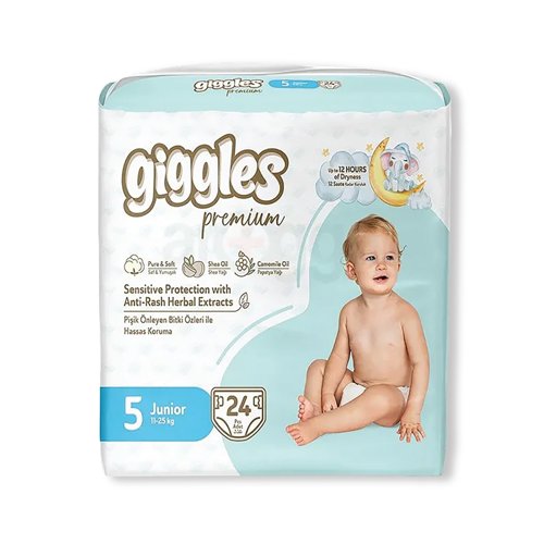 Giggles Junior Nappies 11-25kg Twinpack (Pack of 24) 2120