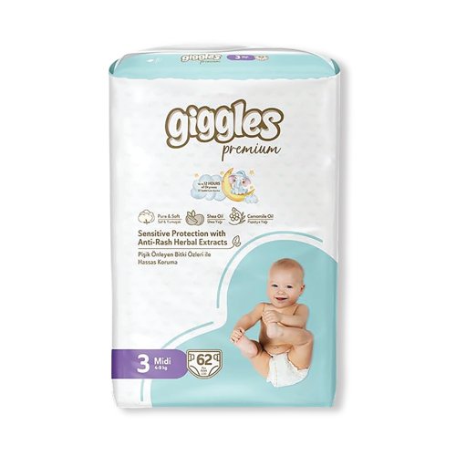 Giggles Midi Nappies 4-9kg Jumbo (Pack of 62) 2102