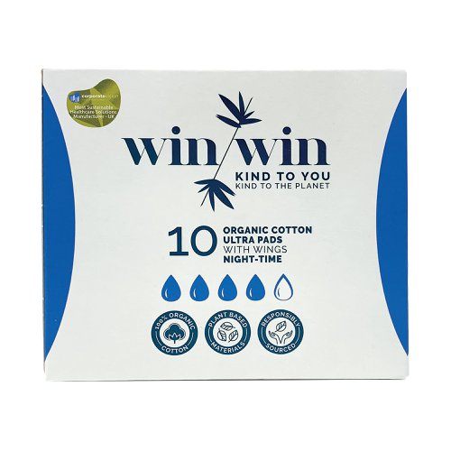 There is no need to compromise between great performance and protecting our planet. That's why plant-based and biodegradable materials are transformed into high quality period care products which provide your body, and the planet, with the kindness they deserve. Disposable period care products often contain chemical absorbents and non-renewable plastics. The truth is, they don't actually need to give great performance! Win Win products absorb just as much as the leading brands. The benefits of organic cotton is reduced exposure to allergens and chemical, it is non-orritant, keeping even the most sensitive skin safe. Grown using natural methods, not chemical-based fertilisers, also emits up to 46% less greenhouse gas than non-organic cotton.