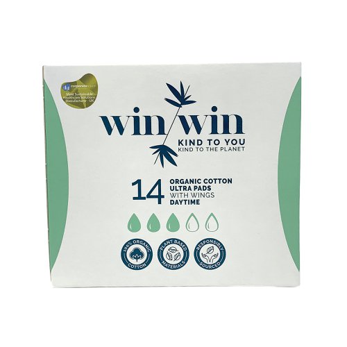 There is no need to compromise between great performance and protecting our planet. That's why plant-based and biodegradable materials are transformed into high quality period care products which provide your body, and the planet, with the kindness they deserve. Disposable period care products often contain chemical absorbents and non-renewable plastics. The truth is, they don't actually need to give great performance! Win Win products absorb just as much as the leading brands. The benefits of organic cotton is reduced exposure to allergens and chemical, it is non-irritant, keeping even the most sensitive skin safe. Grown using natural methods, not chemical-based fertilisers, also emits up to 46% less greenhouse gas than non-organic cotton.