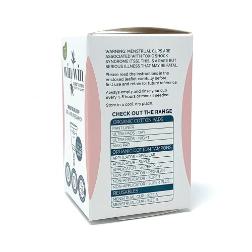 There is no need to compromise between great performance and protecting our planet. That's why plant-based and biodegradable materials are transformed into high quality period care products which provide your body, and the planet, with the kindness they deserve. Disposable period care products often contain chemical absorbents and non-renewable plastics. The benefit of using a menstrual cup is it reduces waste and Co2 emissions, an eco-friendly alternative to tampons. Can be worn for up to 8 hours and holds as much as 3 tampons, making them cost effective. Made with 100% medical-grade silicone. Dermatologically tested with no latex, dyes, bleach, BPA or phthalates. Non-hazardous waste material, so can be recycled. Supplied with a cotton carry bag.