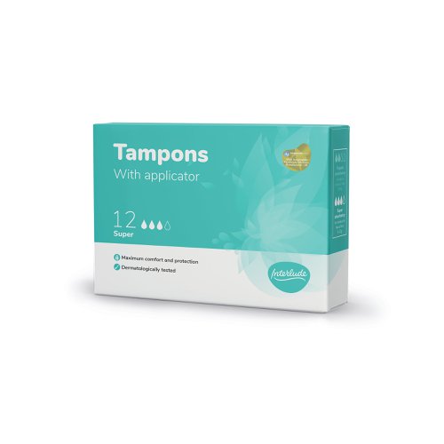 Interlude period care provides high performance, effective protection at exceptional value. In line with the leading brands, we have developed Interlude with an uncompromising commitment to ultimate protection, security and comfort. Developed to provide all round comfort and protections for up to 8 hours. Dermatologically tested. This super pack contains 12 applicator tampons super per box. 12 packs supplied.