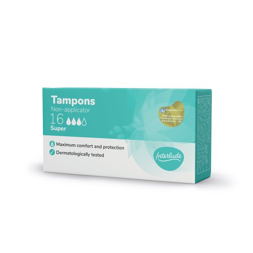 Interlude period care provides high performance, effective protection at exceptional value. In line with the leading brands, we have developed Interlude with an uncompromising commitment to ultimate protection, security and comfort. Developed to provide all round comfort and protections for up to 8 hours. Dermatologically tested. This super pack contains 16 digital tampons super per box. 12 packs supplied.