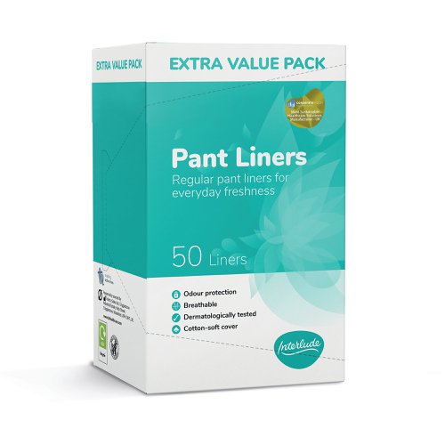 Interlude period care provides high performance, effective protection at exceptional value. In line with the leading brands, we have developed Interlude with an uncompromising commitment to ultimate protection, security and comfort. With a cotton-soft cover for maximum comfort. These pant liners are breathable and with odour protection ideal for use anytime. Dermatologically tested. These extra value packs are boxed in 50's. 12 packs supplied.