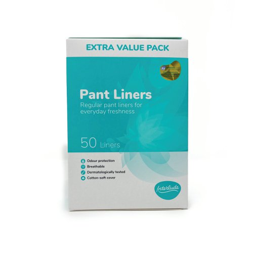 Interlude period care provides high performance, effective protection at exceptional value. In line with the leading brands, we have developed Interlude with an uncompromising commitment to ultimate protection, security and comfort. With a cotton-soft cover for maximum comfort. These pant liners are breathable and with odour protection ideal for use anytime. Dermatologically tested. These extra value packs are boxed in 50's. 12 packs supplied.