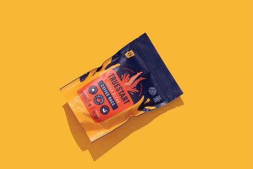 TST10137 | These TrueStart Super Blend coffee bags contain a medium-dark roast filter coffee designed for quick, no-mess brewing. Essentially "tea bags for coffee," they offer a fresh cup in 2–3 minutes by simply adding hot water, stirring, and squeezing. Supplied in a recyclable, resealable pouch of 25 coffee bags.