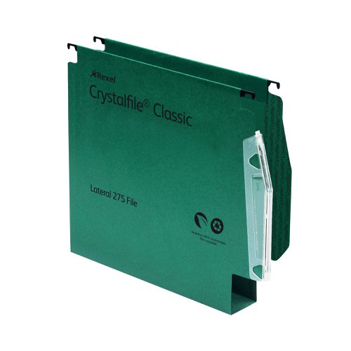 Rexel CrystalFile Classic 30mm Lateral File Green (Pack of 50) 78654