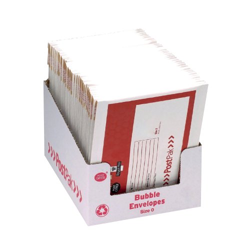 Post Office Postpak Size 0 Bubble Envelope 140x195mm White/Red (Pack of 100) 41629