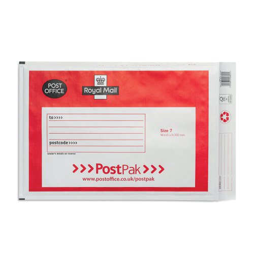 Post Office Postpak Size 7 Bubble Envelope 320x455mm White/Red (Pack of 50) 41640