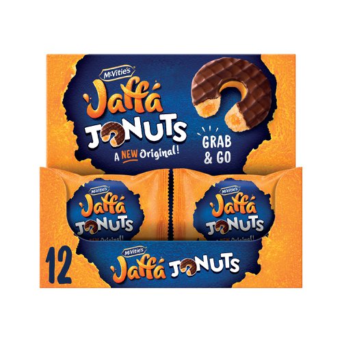 The Jaffa Jonuts are soft donutty shaped sponge with tangy orangey filling, topped with a layer of crackly dark chocolate. Each Jonut is individually wrapped. Perfectly suited to a lunchtime or break out area snack. Suitable for vegetarians.