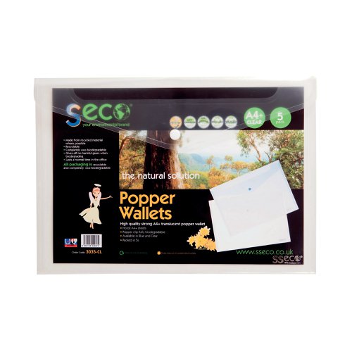 Stewart Superior Eco Biodegradable Wallet A4 Clear (5 Pack) 30085-CL