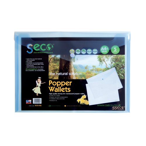 Stewart Superior Eco Biodegradable Wallet A4 Blue (5 Pack) 30085-BU