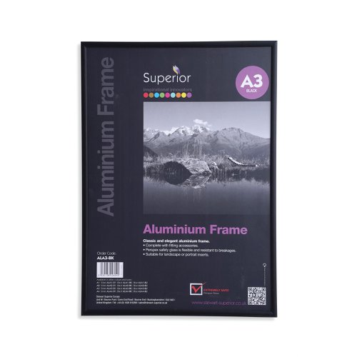 Seco Brushed Aluminium Frame 11mm A3 Black ALA3-BK