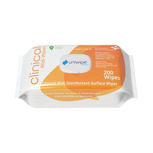 Uniwipe Clinical Midi Wipes (200 Pack) 1020