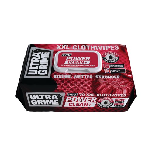 UltraGrime Pro Power Clean Plastic Free Wipes XXL Pack of 70 5921