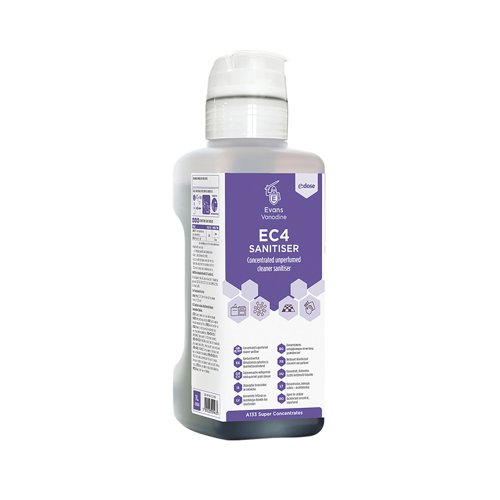 Evans EC4 Conc Unperfumed Sanitiser + Dose Cap 1L Pack of 4 A133AEV