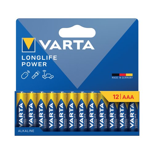 Varta Longlife Power is the most powerful of the Varta alkaline batteries. Developed especially for devices with high energy consumption. Stay independent with high performance battery power when using power hungry devices, such as remote controlled toys, computer equipment or LED flashlights.