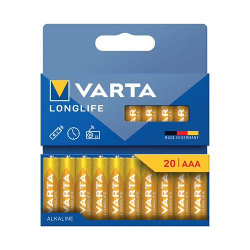 Varta Longlife AAA Alkaline Battery 1.5V (Pack of 20) 4103101720